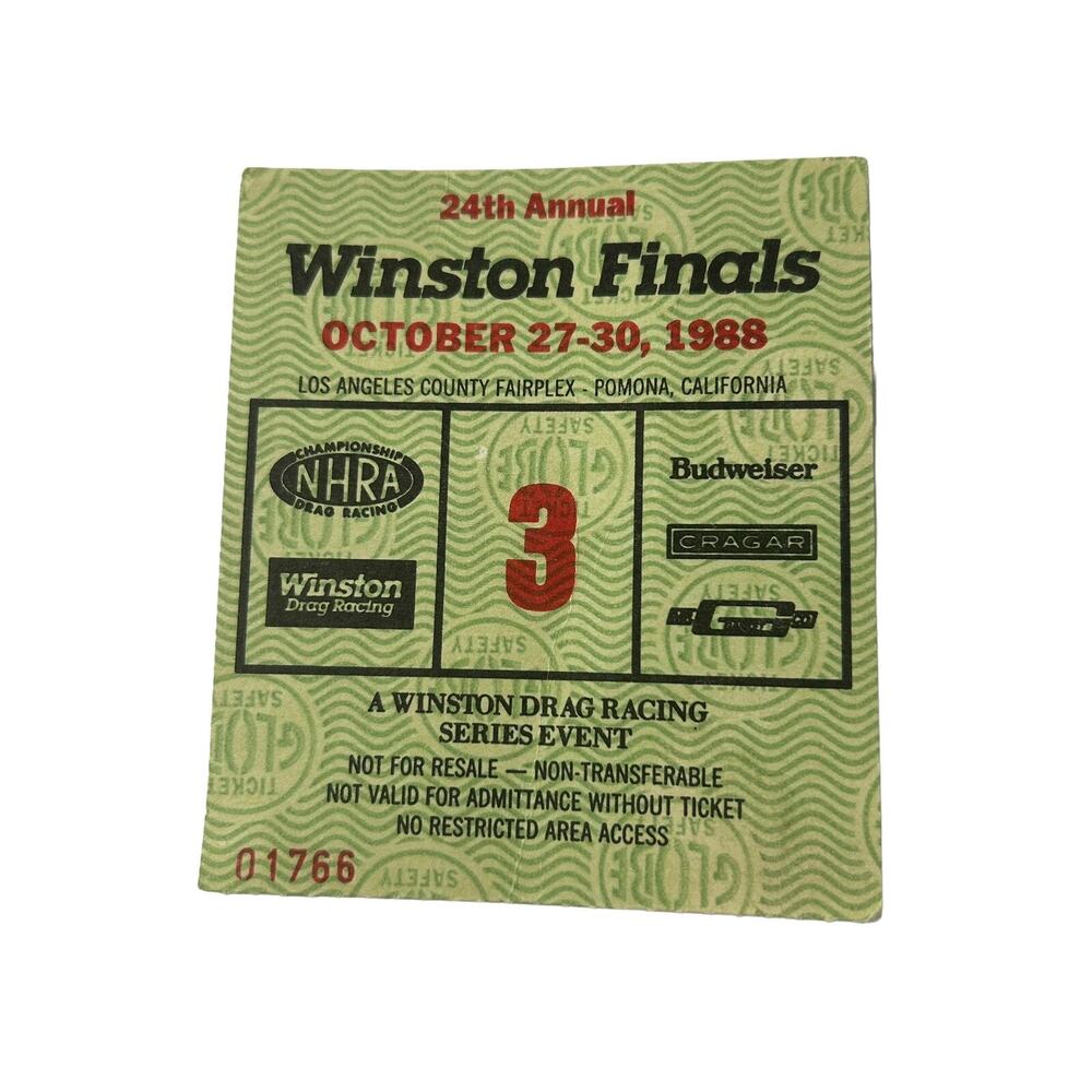 Vtg 80's 1988 NHRA WINSTON FINALS 3 3/4"x 3" TICKET STUB HOT ROD RACING EVENT